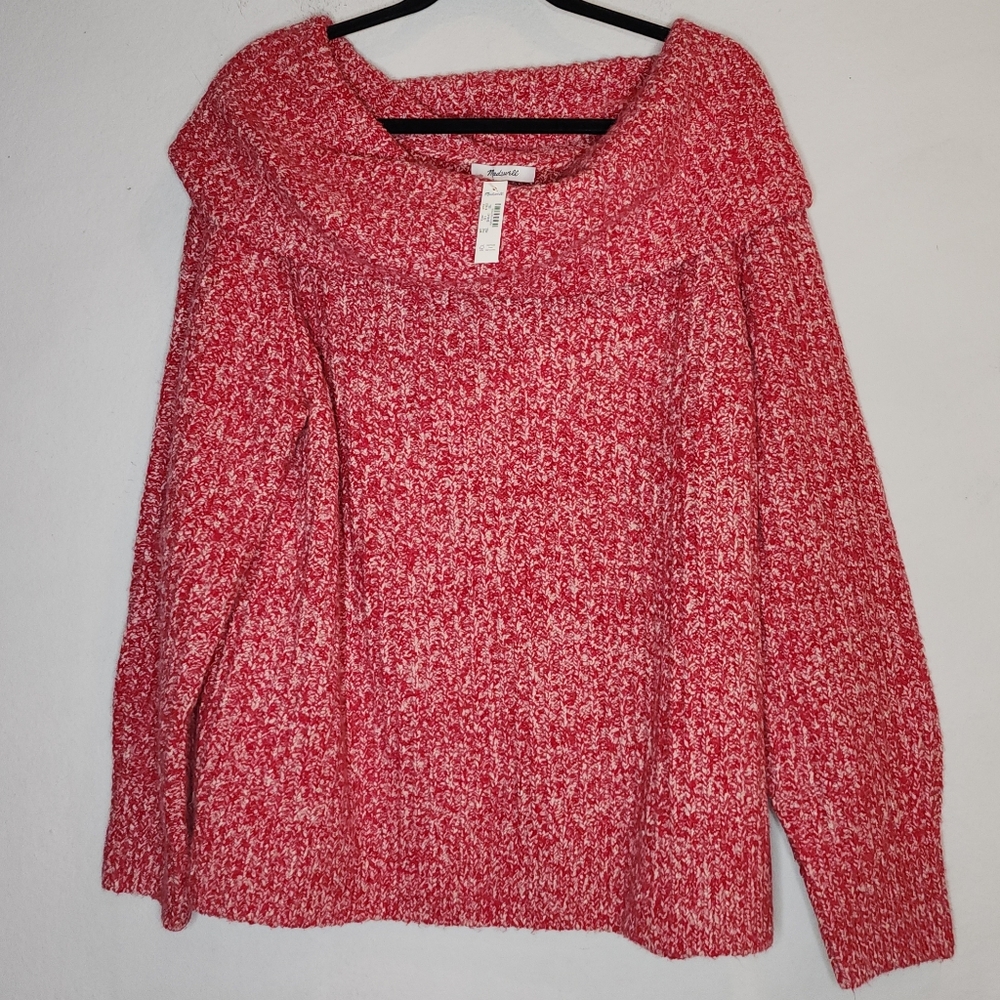 NWT Madewell Merino Wool Cotton-Blend Off-Shoulder‎ Pink Sweater Size XXL